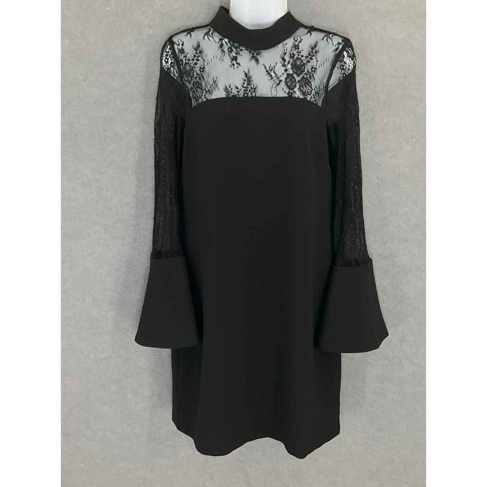Nicole Miller Dress Black Lace Bell Sleeve Womens Sz 6 Whimsigoth Grunge Witchy